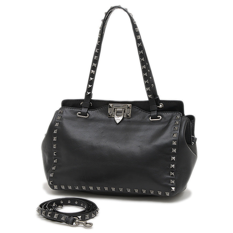 ガラヴァーニ ロックスタッズ 2WAYバッグ レザー ブラック トートバッグ