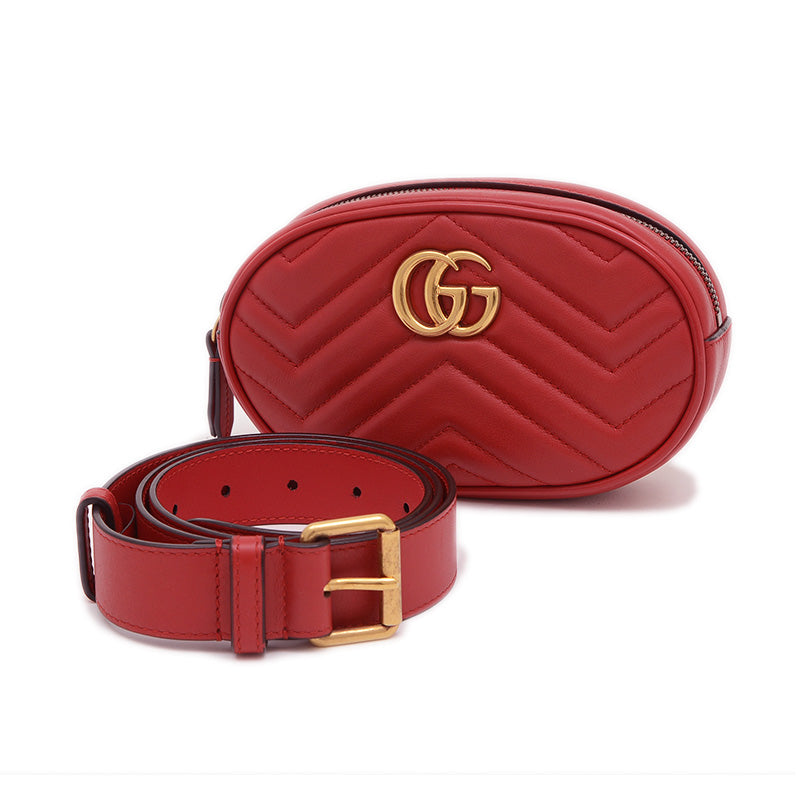 GGマーモント キルティング ウエストバッグ レザー レッド 476434 ウエストバッグ