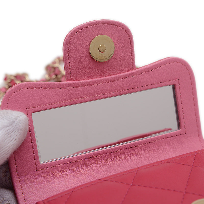 マトラッセ チェーンクラッチ ラムスキン ピンク シルバー金具 AP2682 ショルダーバッグ