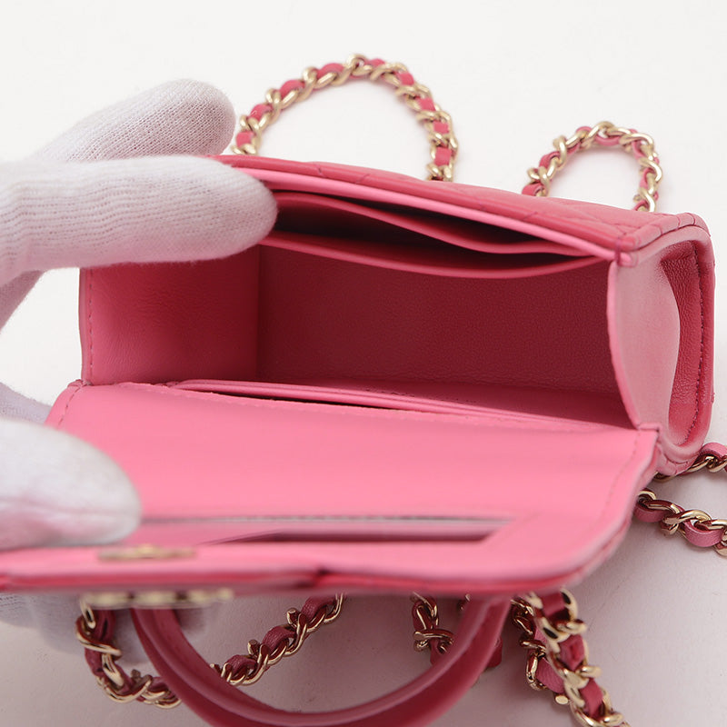 マトラッセ チェーンクラッチ ラムスキン ピンク シルバー金具 AP2682 ショルダーバッグ