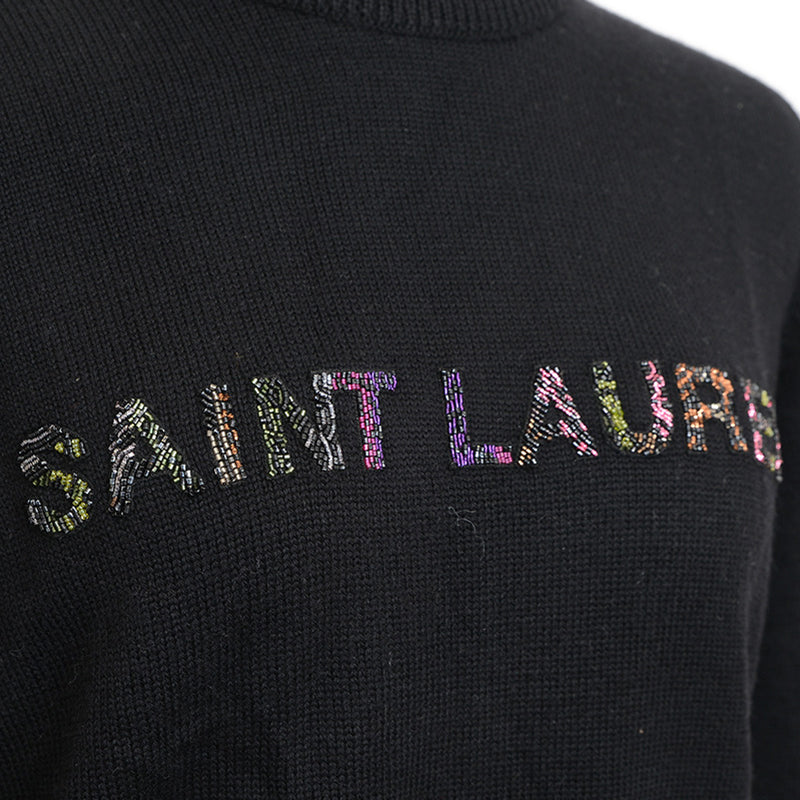 ニット ビーズロゴ ウール ブラック レディース XSサイズ ニット