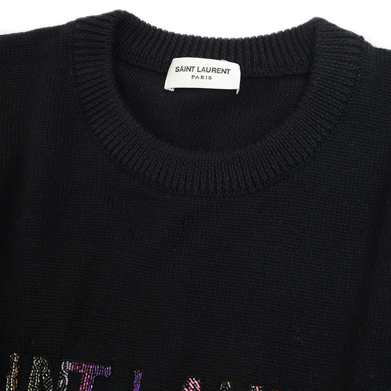 ニット ビーズロゴ ウール ブラック レディース XSサイズ ニット