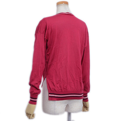 Vネックニット ロゴ シルク レッド レディース 36サイズ ニット