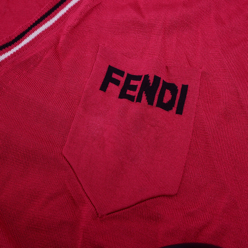 Vネックニット ロゴ シルク レッド レディース 36サイズ ニット