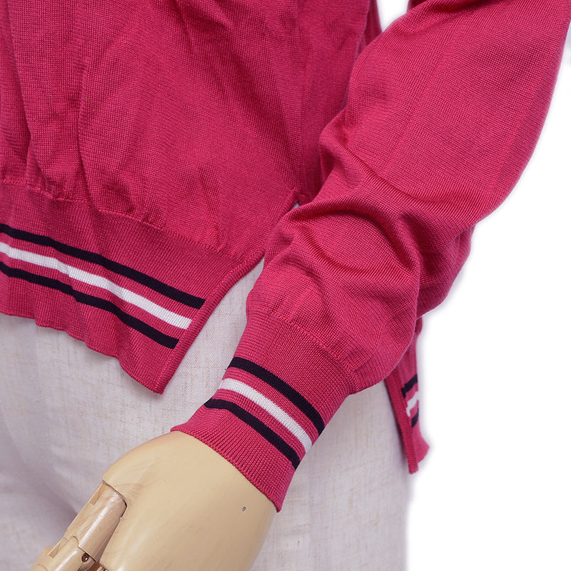 Vネックニット ロゴ シルク レッド レディース 36サイズ ニット