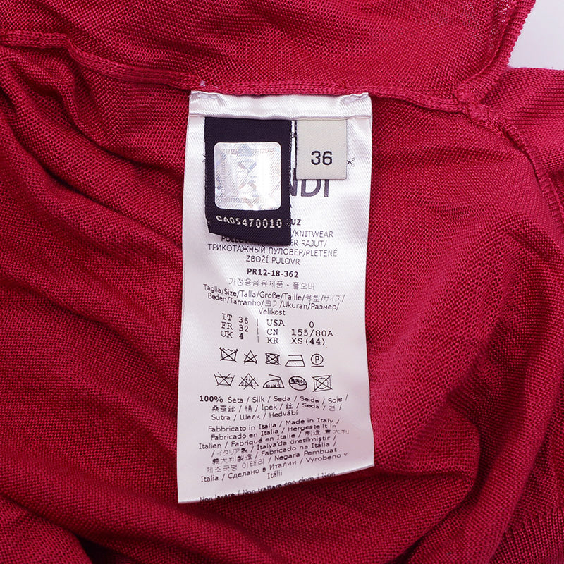 Vネックニット ロゴ シルク レッド レディース 36サイズ ニット