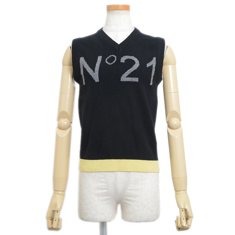 ニットベスト ロゴ ウール ブラック/イエロー レディース 40サイズ ニット