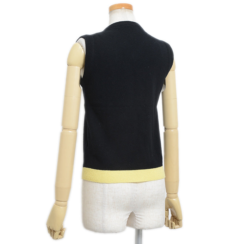 ニットベスト ロゴ ウール ブラック/イエロー レディース 40サイズ ニット