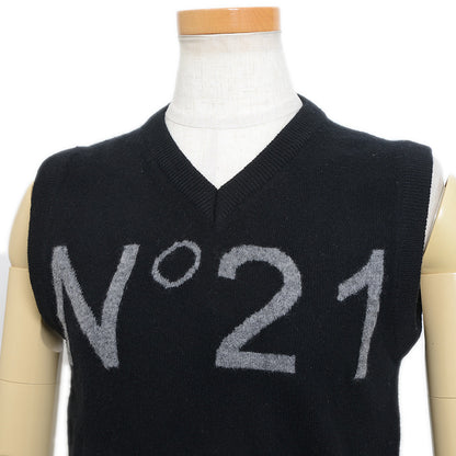 ニットベスト ロゴ ウール ブラック/イエロー レディース 40サイズ ニット