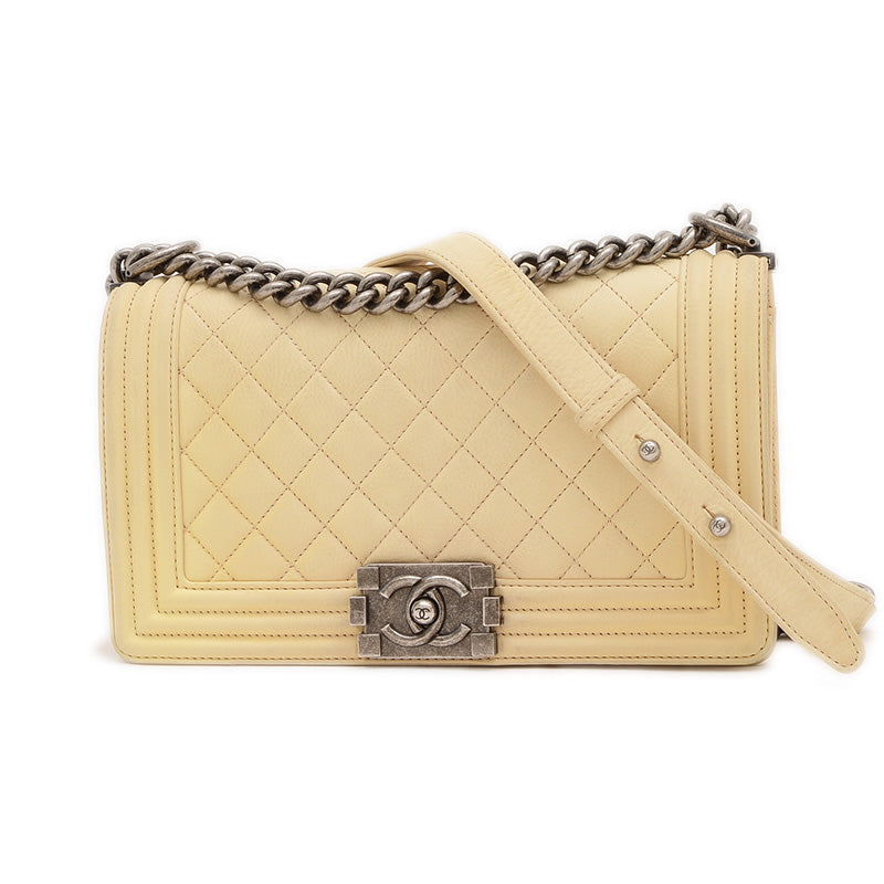ボーイシャネル チェーンショルダーバッグ レザー クリーム シルバー金具 ショルダーバッグ
