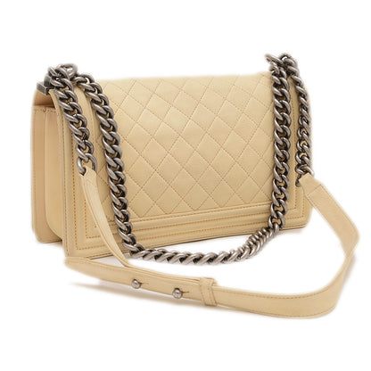 ボーイシャネル チェーンショルダーバッグ レザー クリーム シルバー金具 ショルダーバッグ