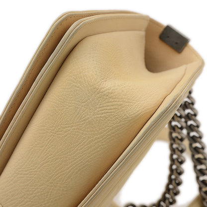 ボーイシャネル チェーンショルダーバッグ レザー クリーム シルバー金具 ショルダーバッグ