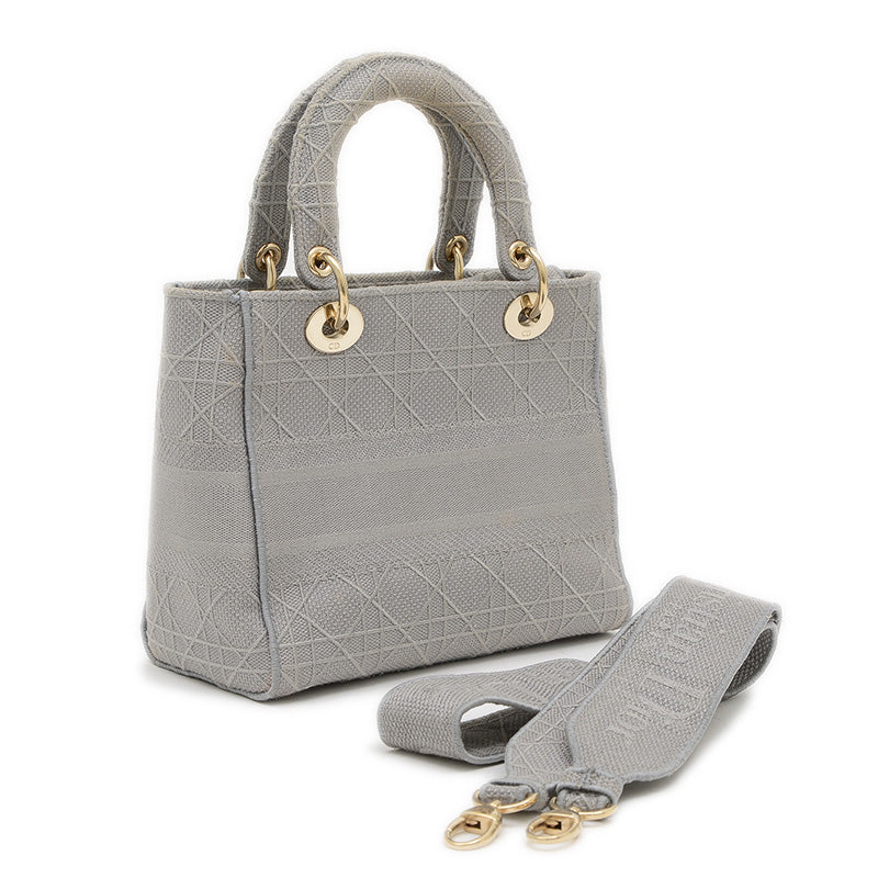 レディ D-LITE ミディアム 2WAYバッグ キャンバス グレー ゴールド金具 M05650REY ハンドバッグ