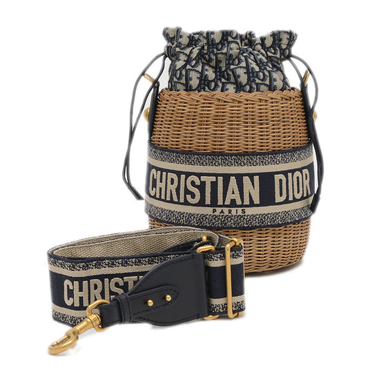 オブリーク ウィッカー ショルダーバッグ ラタン/キャンバス ネイビー M7600CMVO ショルダーバッグ