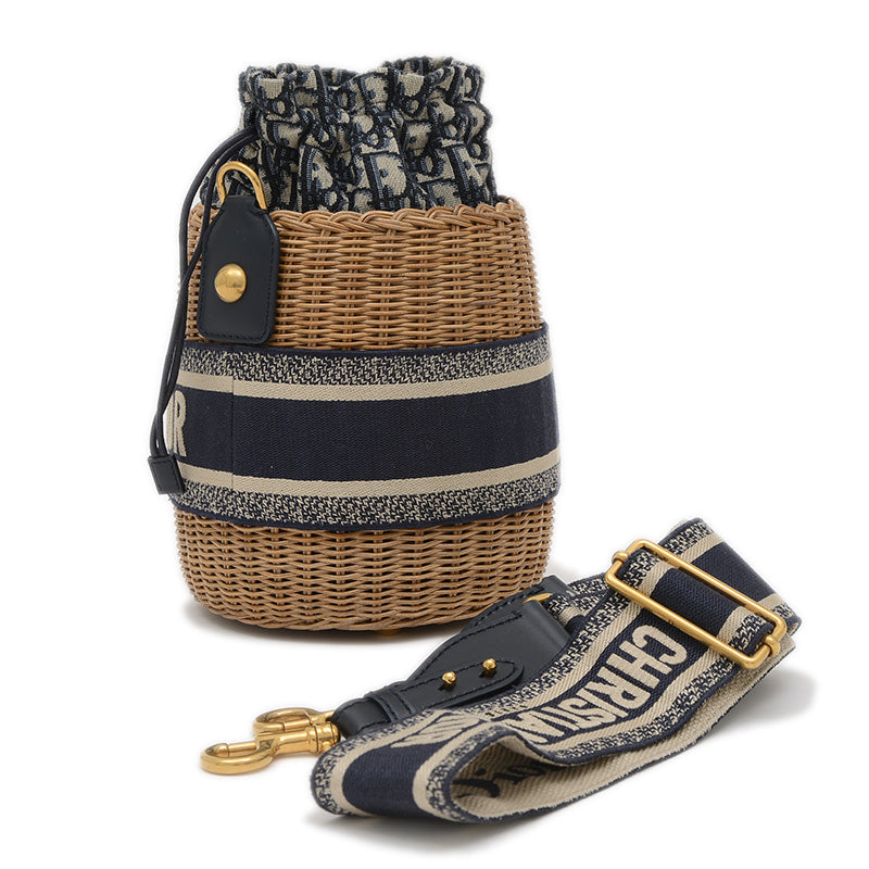 オブリーク ウィッカー ショルダーバッグ ラタン/キャンバス ネイビー M7600CMVO ショルダーバッグ