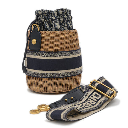 オブリーク ウィッカー ショルダーバッグ ラタン/キャンバス ネイビー M7600CMVO ショルダーバッグ