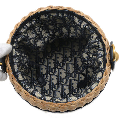 オブリーク ウィッカー ショルダーバッグ ラタン/キャンバス ネイビー M7600CMVO ショルダーバッグ