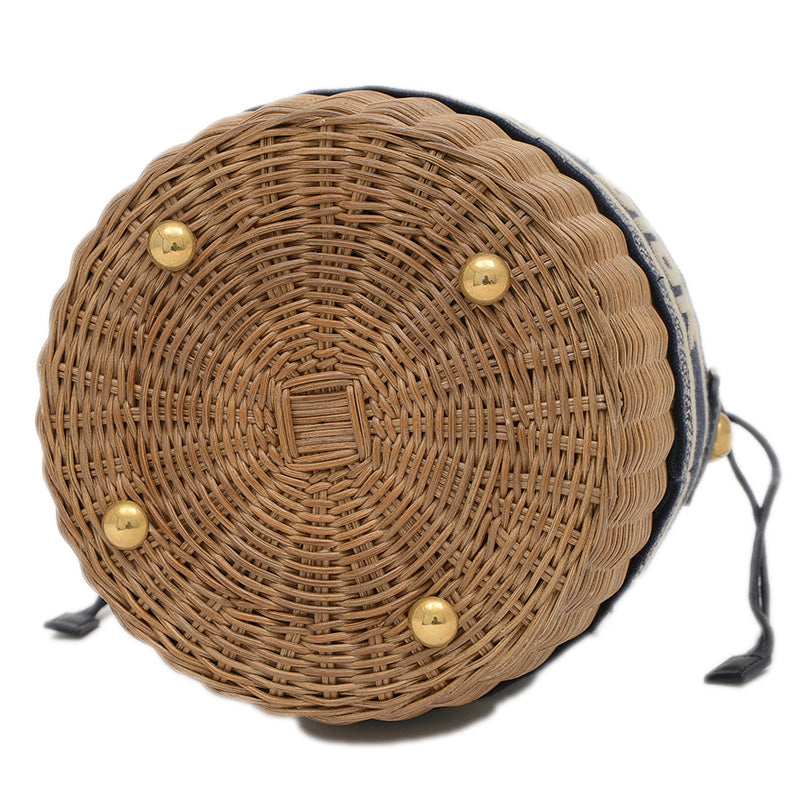 オブリーク ウィッカー ショルダーバッグ ラタン/キャンバス ネイビー M7600CMVO ショルダーバッグ