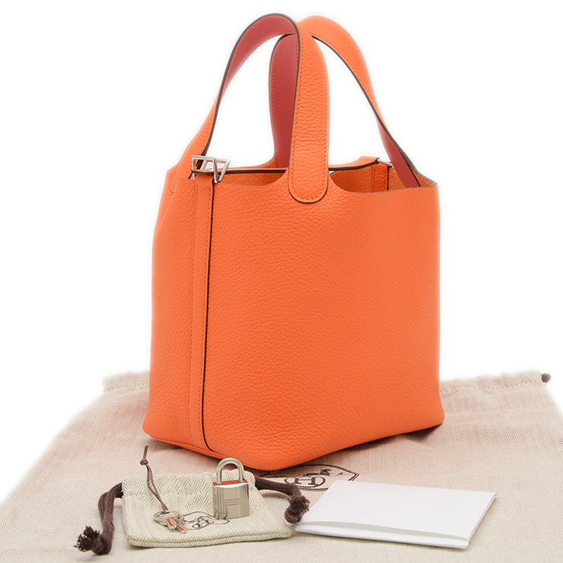 ピコタンロック PM 18 エクラ トリヨン オレンジミニアン シルバー金具 W刻印 ハンドバッグ