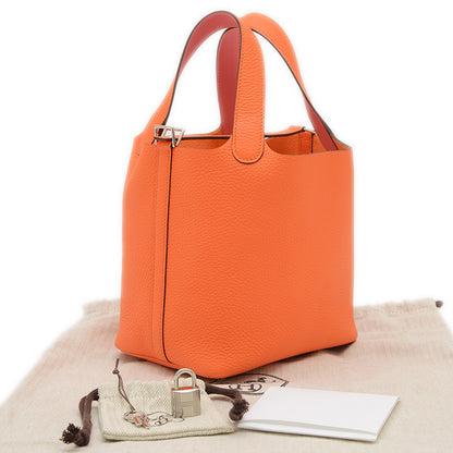 ピコタンロック PM 18 エクラ トリヨン オレンジミニアン シルバー金具 W刻印 ハンドバッグ