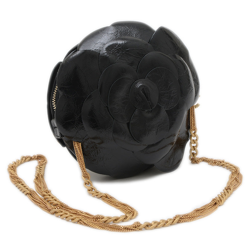 カメリア イヴニング チェーンショルダーバッグ ブラック ゴールド金具 AS4445 ショルダーバッグ