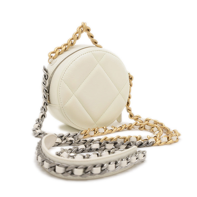 シャネル19 ラウンド チェーンショルダーバッグ カーフスキン ホワイト AP0945 ショルダーバッグ