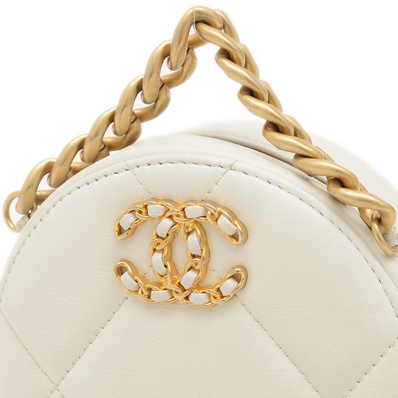 シャネル19 ラウンド チェーンショルダーバッグ カーフスキン ホワイト AP0945 ショルダーバッグ