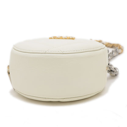 シャネル19 ラウンド チェーンショルダーバッグ カーフスキン ホワイト AP0945 ショルダーバッグ