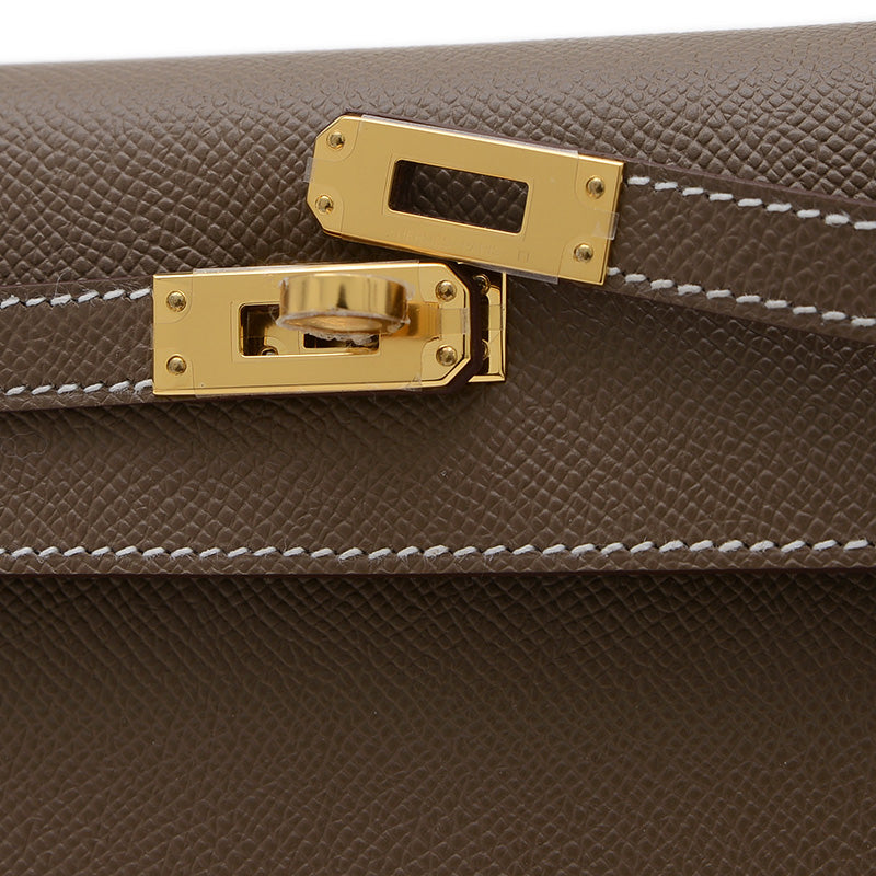 ケリー25 外縫い エプソン エトゥープ ゴールド金具 W刻印 ハンドバッグ
