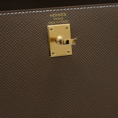 ケリー25 外縫い エプソン エトゥープ ゴールド金具 W刻印 ハンドバッグ