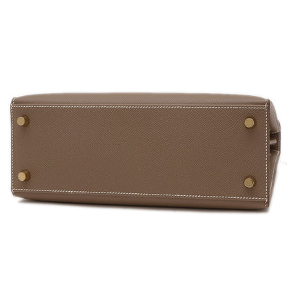 ケリー25 外縫い エプソン エトゥープ ゴールド金具 W刻印 ハンドバッグ