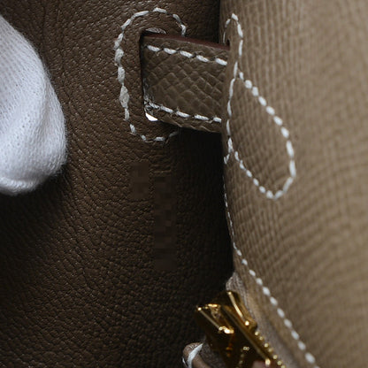 ケリー25 外縫い エプソン エトゥープ ゴールド金具 W刻印 ハンドバッグ