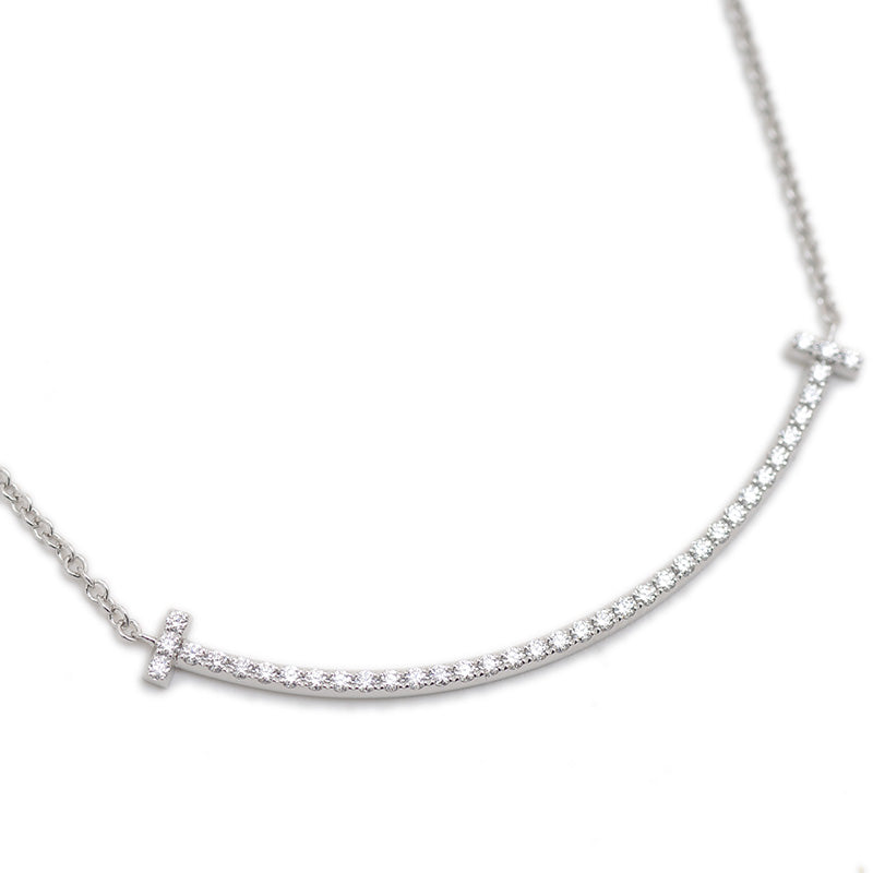 Tスマイル ペンダント ネックレス スモール K18WG/ダイヤモンド ネックレス