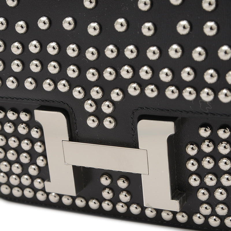 コンスタンス ミニ 18 クルーテ ミロワール ボックスカーフ ブラック シルバー金具 ショルダーバッグ