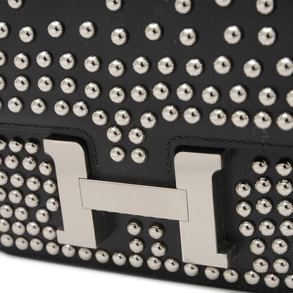 コンスタンス ミニ 18 クルーテ ミロワール ボックスカーフ ブラック シルバー金具 ショルダーバッグ