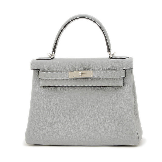 ケリー28 内縫い トゴ ブルーグラシエ シルバー金具 W刻印 ハンドバッグ