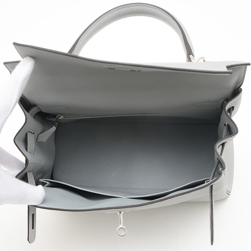 ケリー28 内縫い トゴ ブルーグラシエ シルバー金具 W刻印 ハンドバッグ