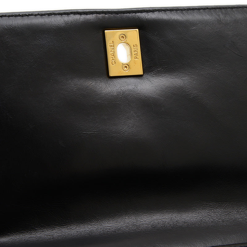 シェブロン ココハンドル フラップ 2WAYバッグ カーフスキン ブラック ゴールド金具 ハンドバッグ