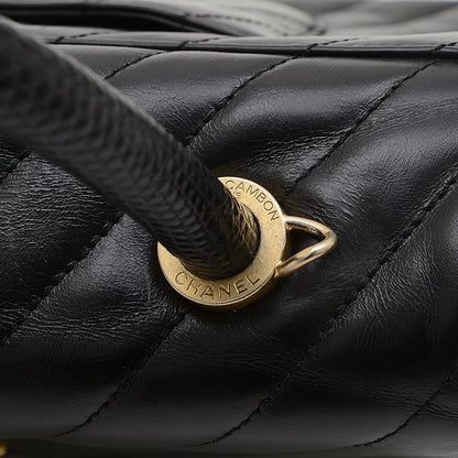 シェブロン ココハンドル フラップ 2WAYバッグ カーフスキン ブラック ゴールド金具 ハンドバッグ