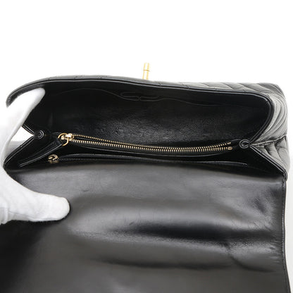 シェブロン ココハンドル フラップ 2WAYバッグ カーフスキン ブラック ゴールド金具 ハンドバッグ