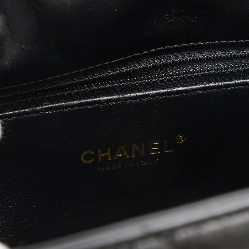 シェブロン ココハンドル フラップ 2WAYバッグ カーフスキン ブラック ゴールド金具 ハンドバッグ