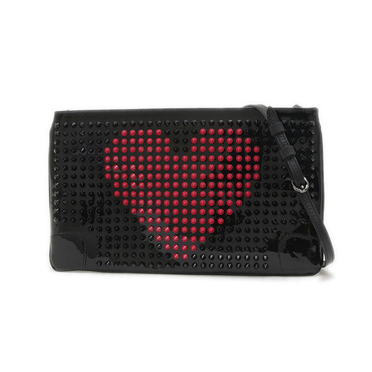 ルビポッシュ バレンタイン 2WAYバッグ スタッズ パテントレザー ブラック/ピンク ショルダーバッグ