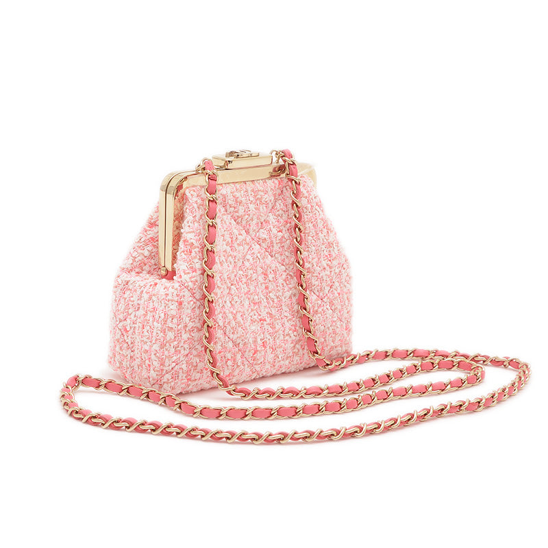 ココマーク がま口 チェーンショルダーバッグ ツイード ピンク ゴールド金具 ショルダーバッグ