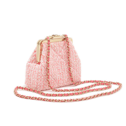 ココマーク がま口 チェーンショルダーバッグ ツイード ピンク ゴールド金具 ショルダーバッグ