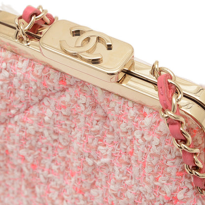 ココマーク がま口 チェーンショルダーバッグ ツイード ピンク ゴールド金具 ショルダーバッグ