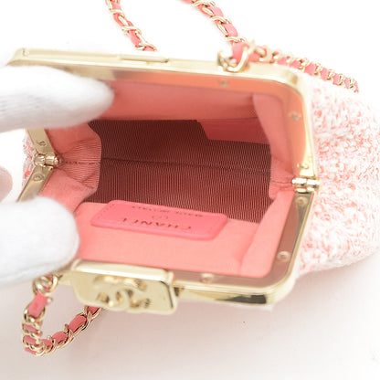 ココマーク がま口 チェーンショルダーバッグ ツイード ピンク ゴールド金具 ショルダーバッグ