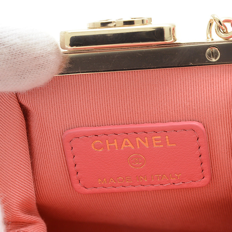 ココマーク がま口 チェーンショルダーバッグ ツイード ピンク ゴールド金具 ショルダーバッグ