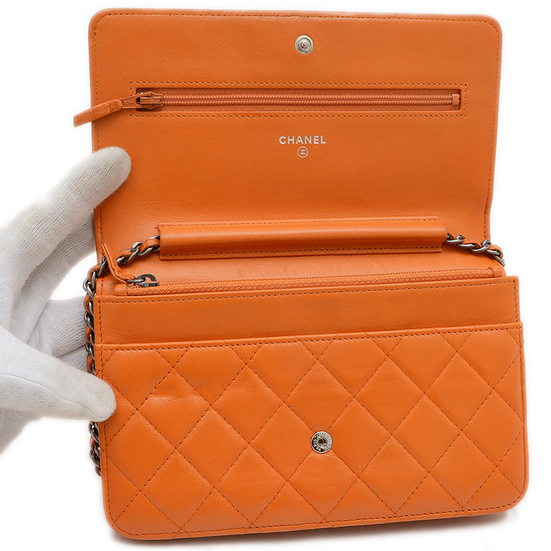 ボーイシャネル チェーンウォレット 長財布 ラムスキン オレンジ ショルダーバッグ