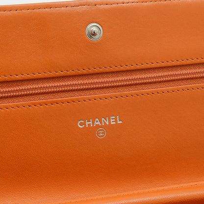 ボーイシャネル チェーンウォレット 長財布 ラムスキン オレンジ ショルダーバッグ