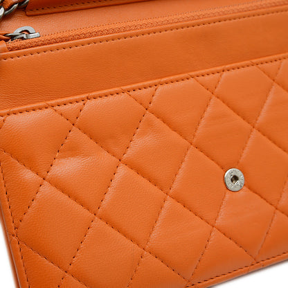 ボーイシャネル チェーンウォレット 長財布 ラムスキン オレンジ ショルダーバッグ